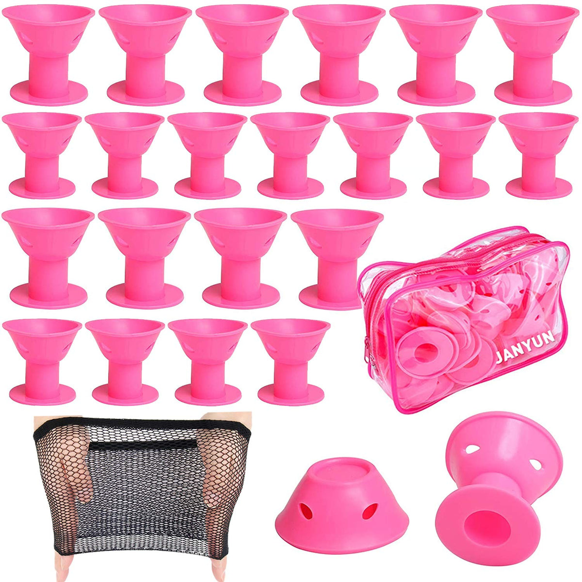 JANYUN front packaging showing full 40-piece pink roller set convenience