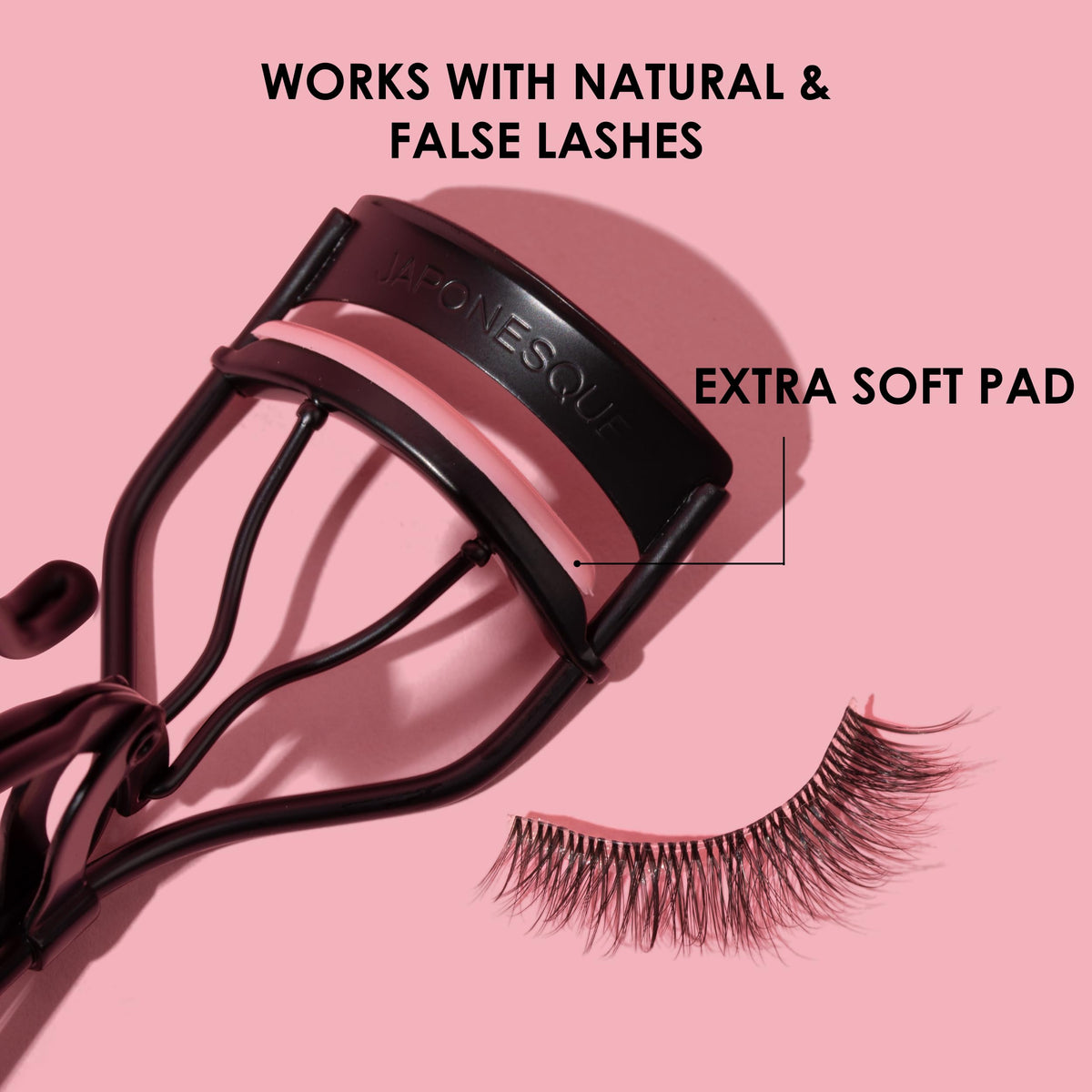 JAPONESQUE curler next to included refill pad illustrating easy maintenance and extended life