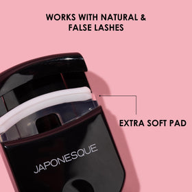 JAPONESQUE open curler with lashes positioned demonstrating correct placement