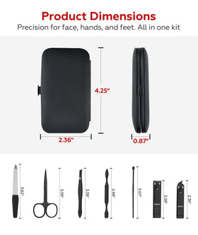 Jaqbicy open kit displaying all seven stainless steel tools neatly organized