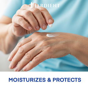 Jardient cream being applied to hand to show moisturizing effect