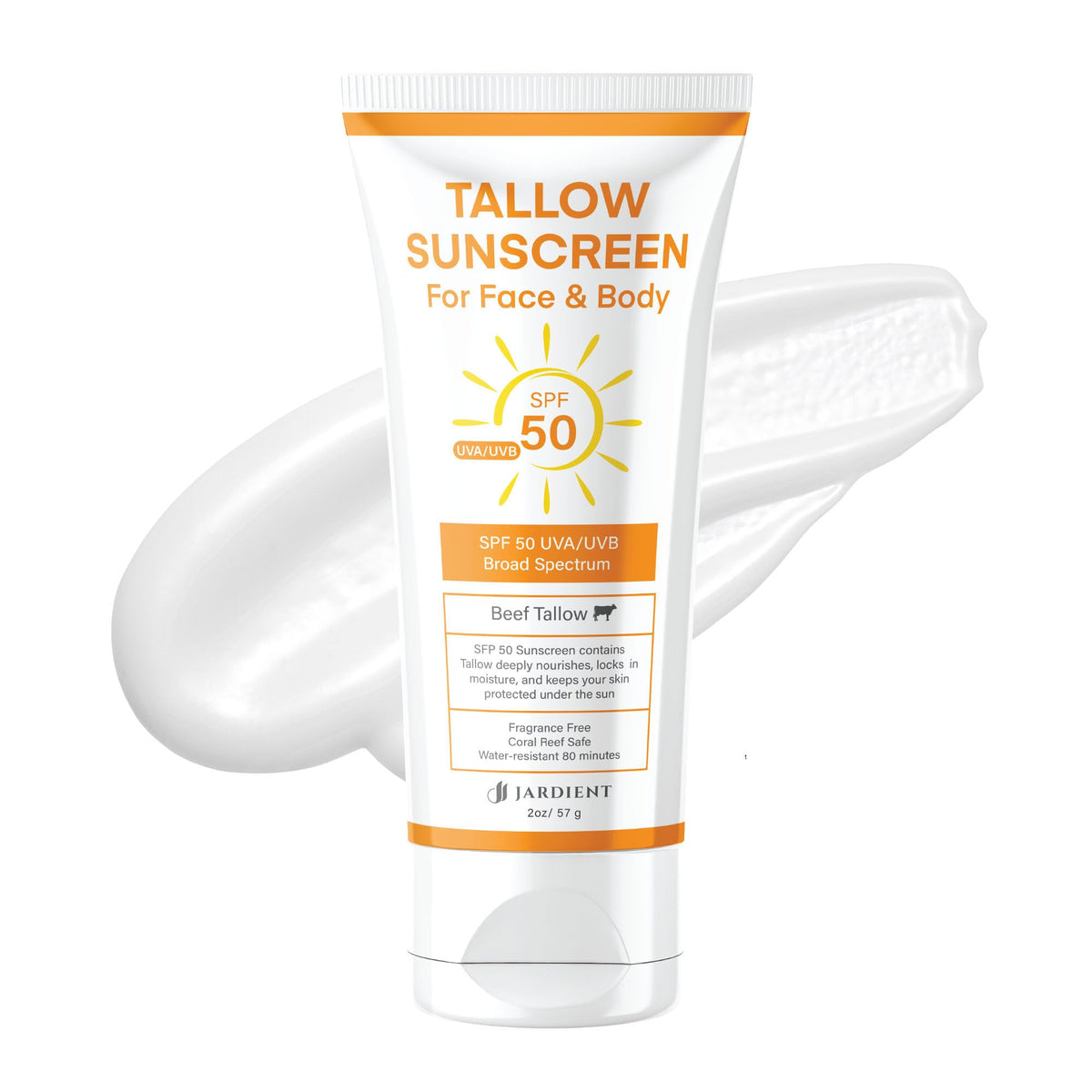 Jardient front packaging showing SPF 50 protection and tallow base