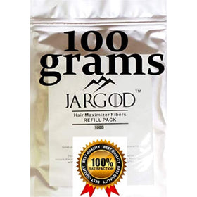 JARGOD fibers applied close-up at hairline, natural blend and fuller appearance benefit