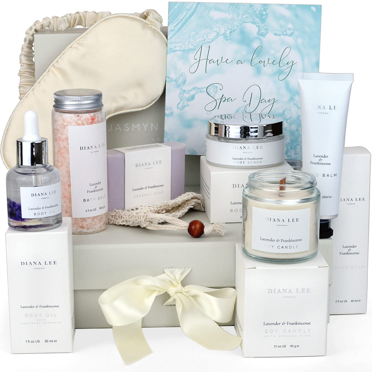 Jasmyn & Greene front packaging showing elegant gift box and satin bow, ready to gift