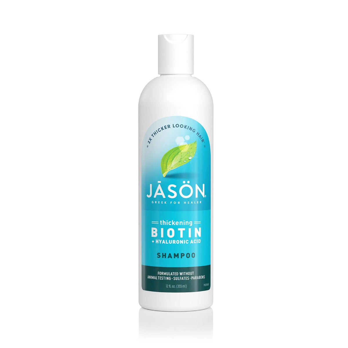 JASON front packaging of Thickening Biotin Shampoo showing bottle and branding for fuller hair