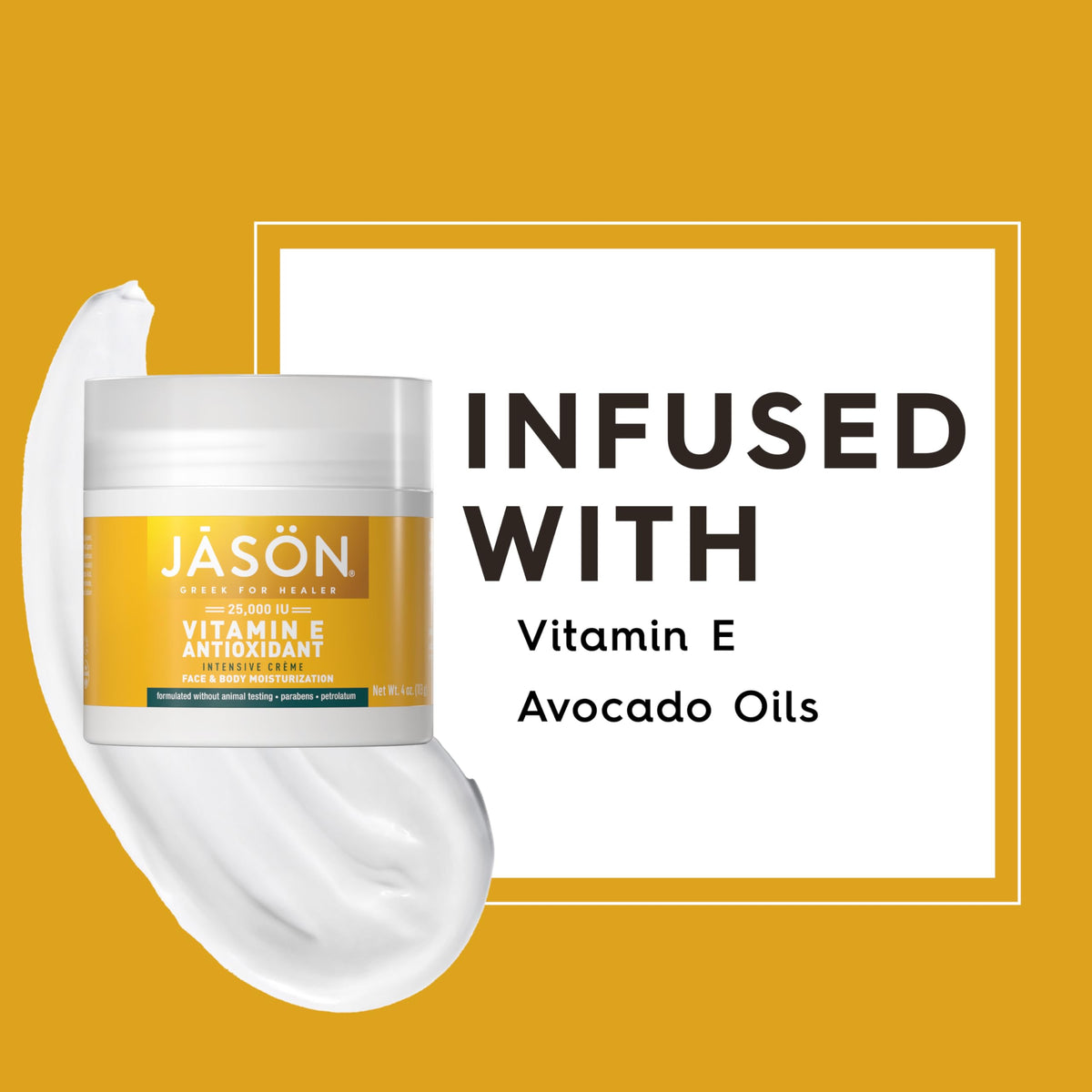 JASON product label close-up showing ingredient highlights and cruelty-free claim