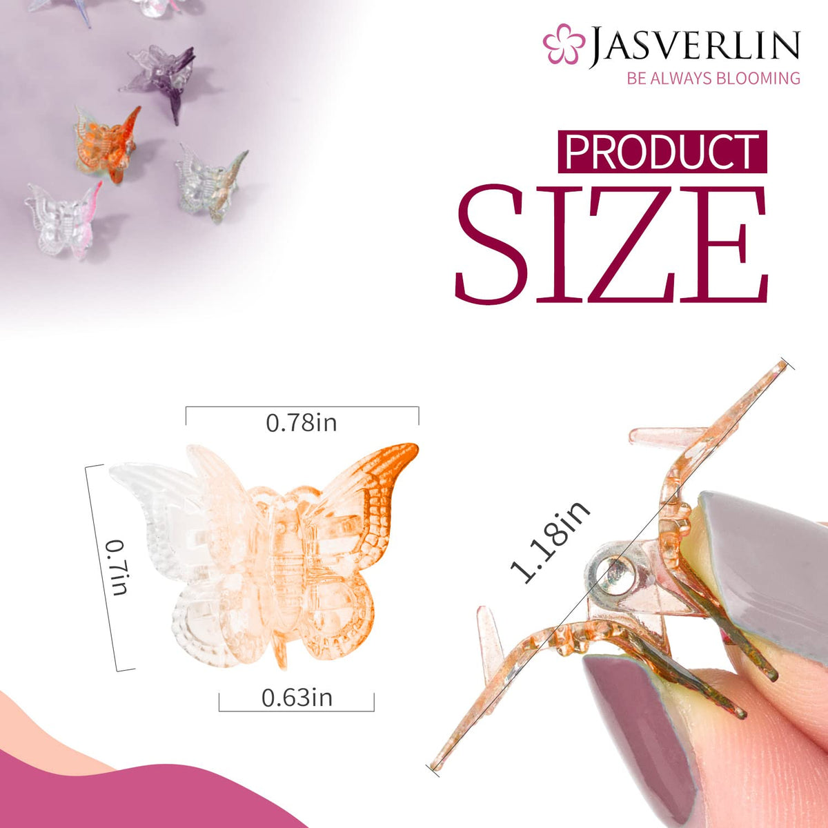 JASVERLIN butterfly clip close-up highlighting glossy finish and smooth edges for gentle hold