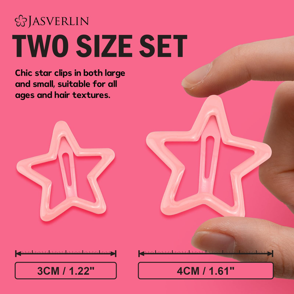 JASVERLIN glitter pink star clip close-up showing sparkly finish and eye-catching pop