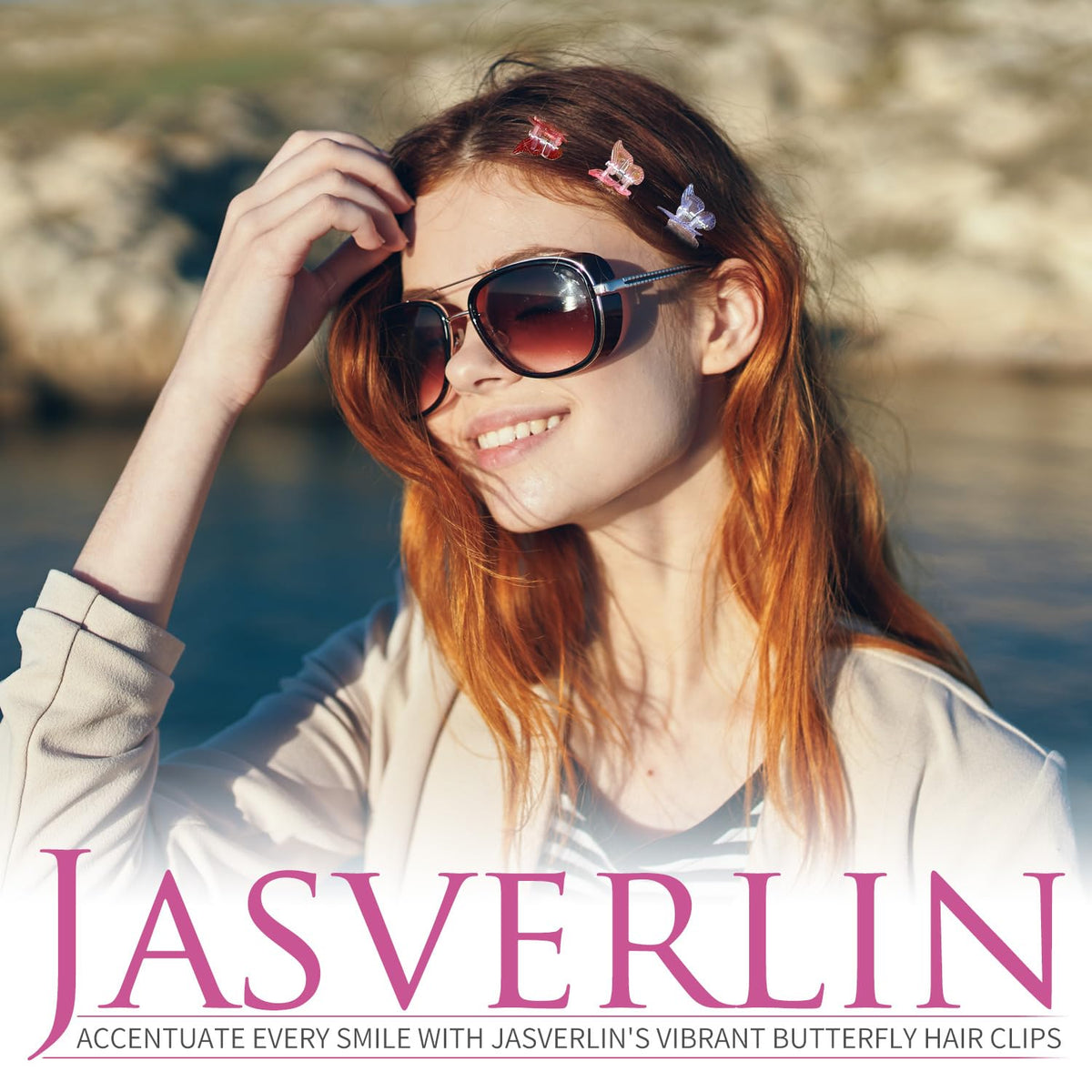 JASVERLIN lifestyle fashion setting with clips accessorizing an outfit for everyday color pop