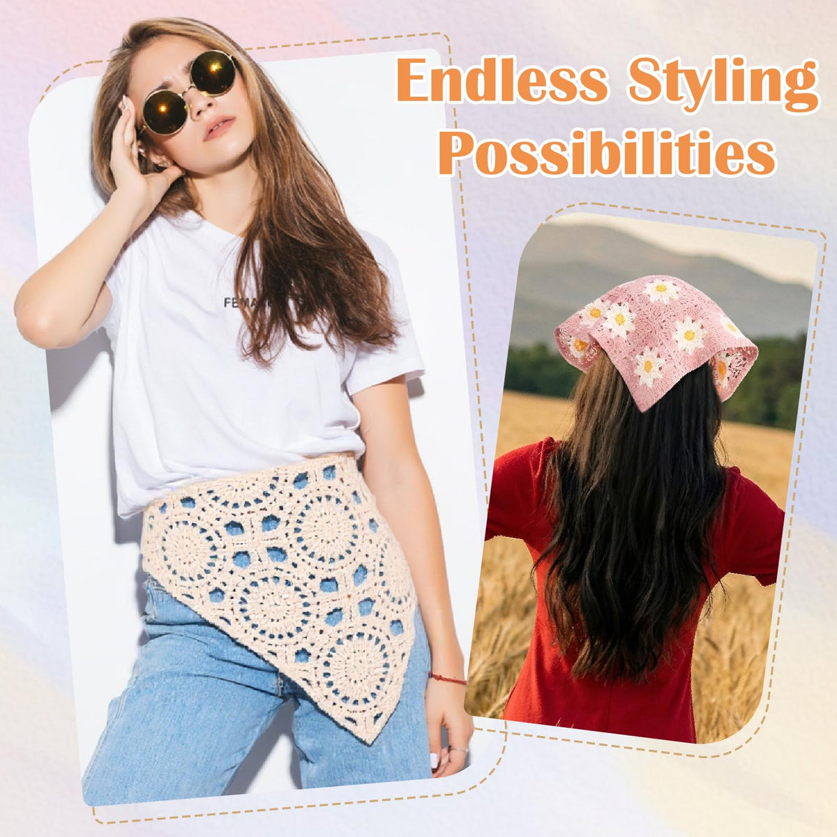 JATEBI bandana tied at back, displays versatile tie-back styling benefit