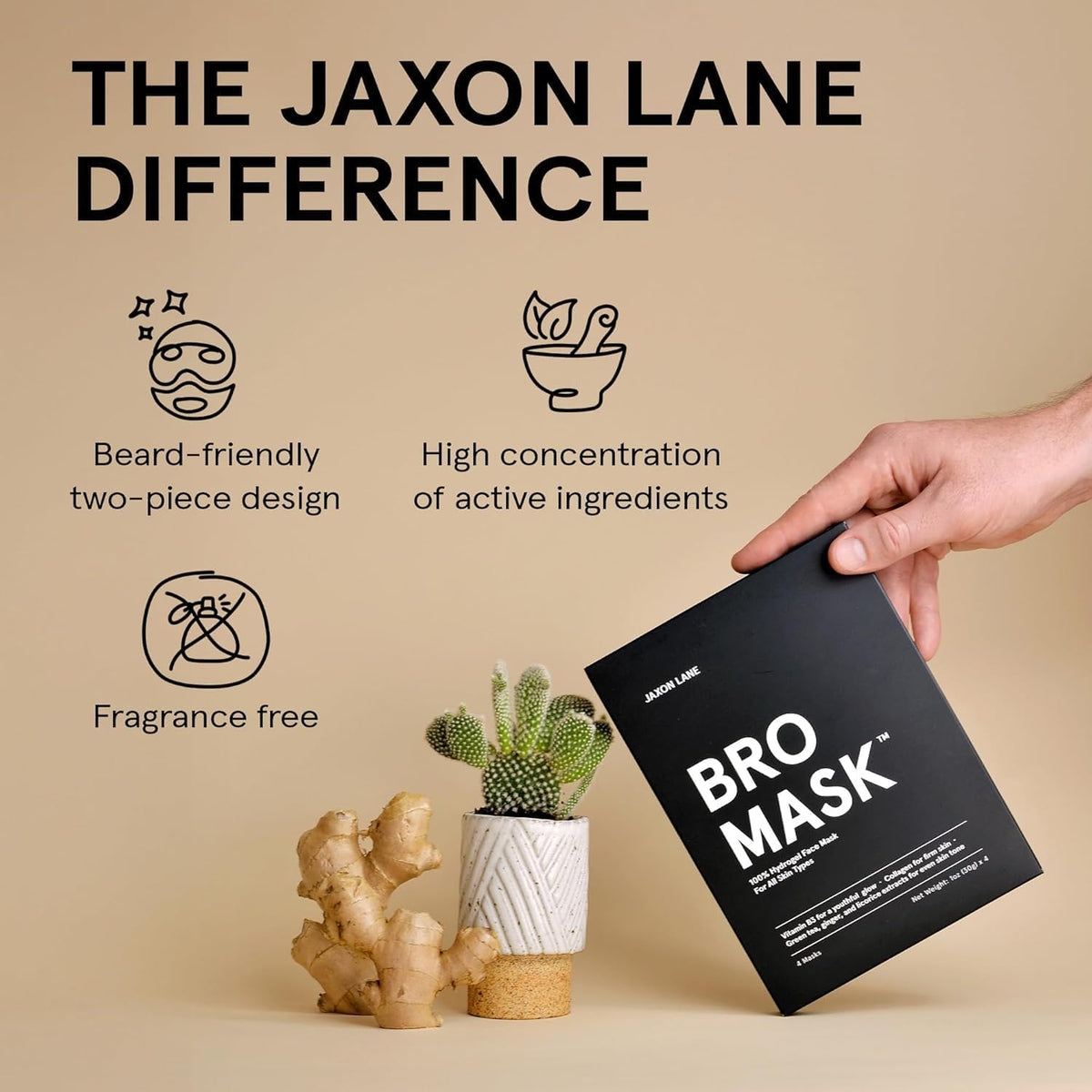 JAXON LANE mask applied upper half on man with beard, comfortable targeted coverage