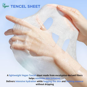 JAYJUN JJ mask applied on model demonstrating secure fit and immediate hydration comfort
