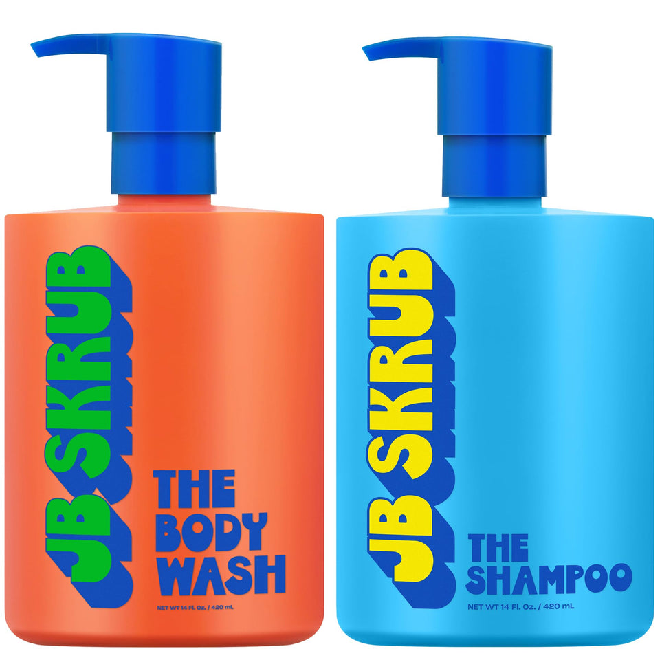 JB SKRUB front bottle view showing label and 14oz size benefit