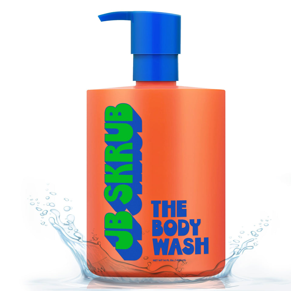 JB SKRUB front label showing product benefits and age range