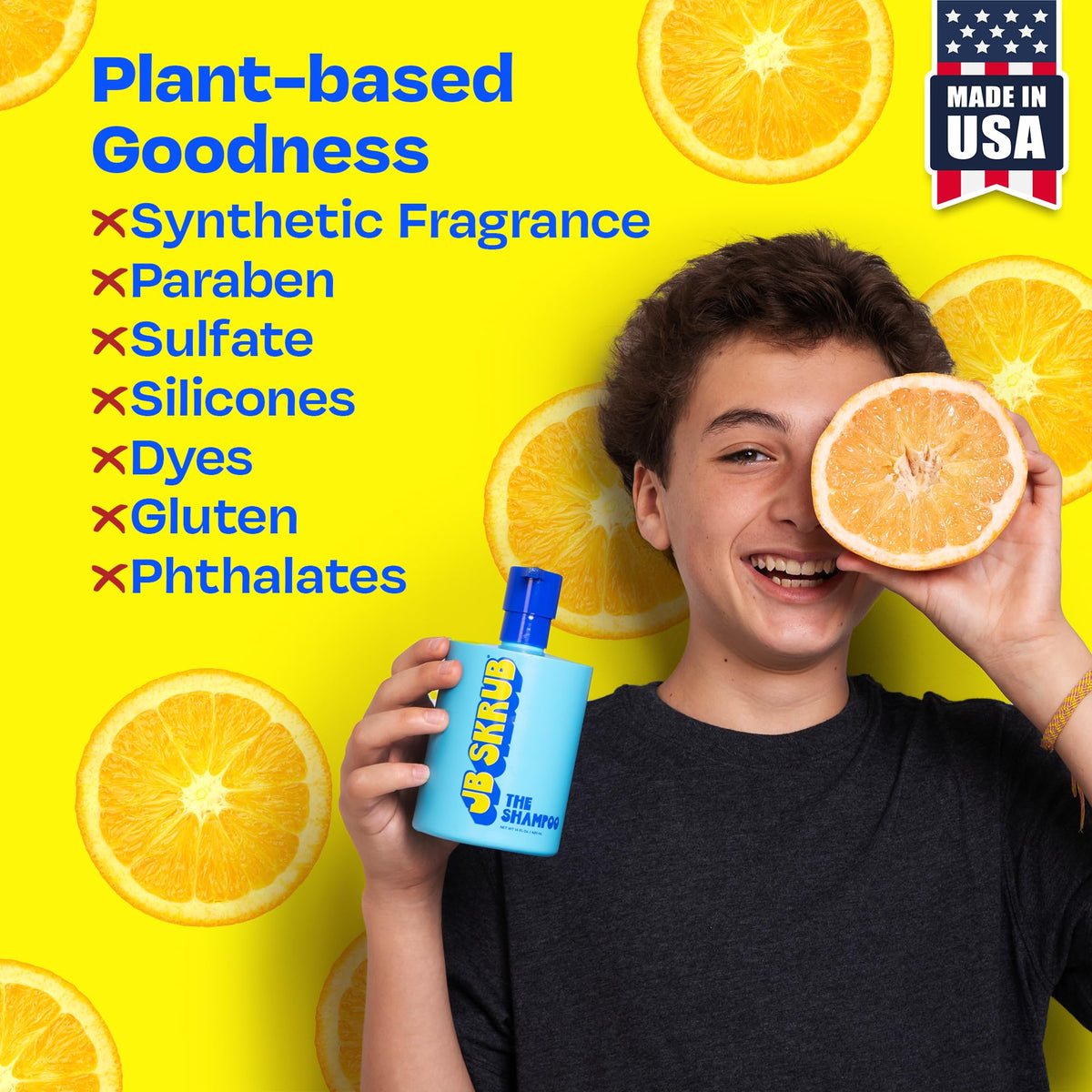 Recycled packaging badge on JB SKRUB emphasizing eco-friendly benefit