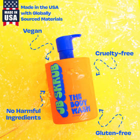 JB SKRUB bottle on shower shelf showing everyday placement
