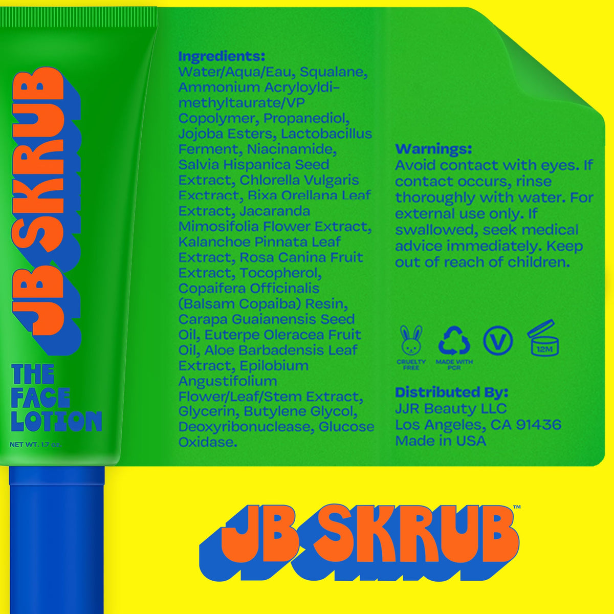 JB SKRUB lotion close-up texture demonstrating lightweight, fast-absorbing feel