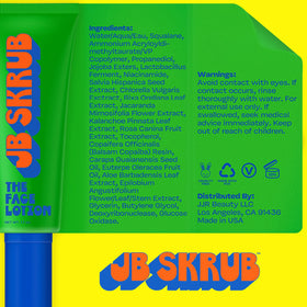 JB SKRUB lotion close-up texture demonstrating lightweight, fast-absorbing feel