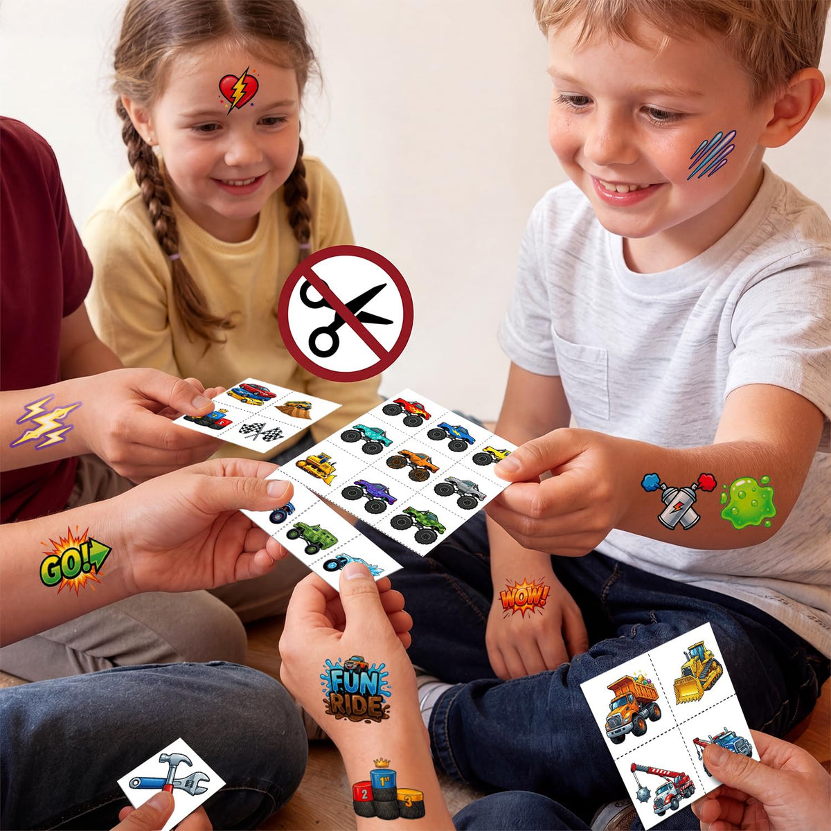 JCFIRE lifestyle birthday party scene with kids enjoying waterproof tattoos