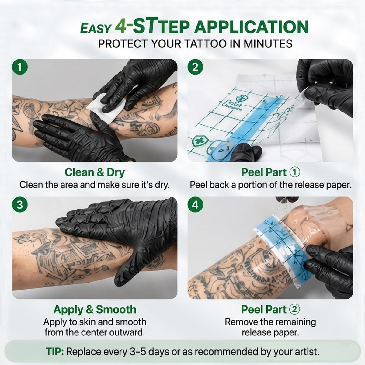 Jconly tattoo film in shower context showing water-resistant benefit