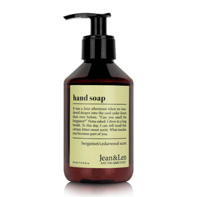 Jean & Len pump bottle front view showing elegant design and easy dispensing