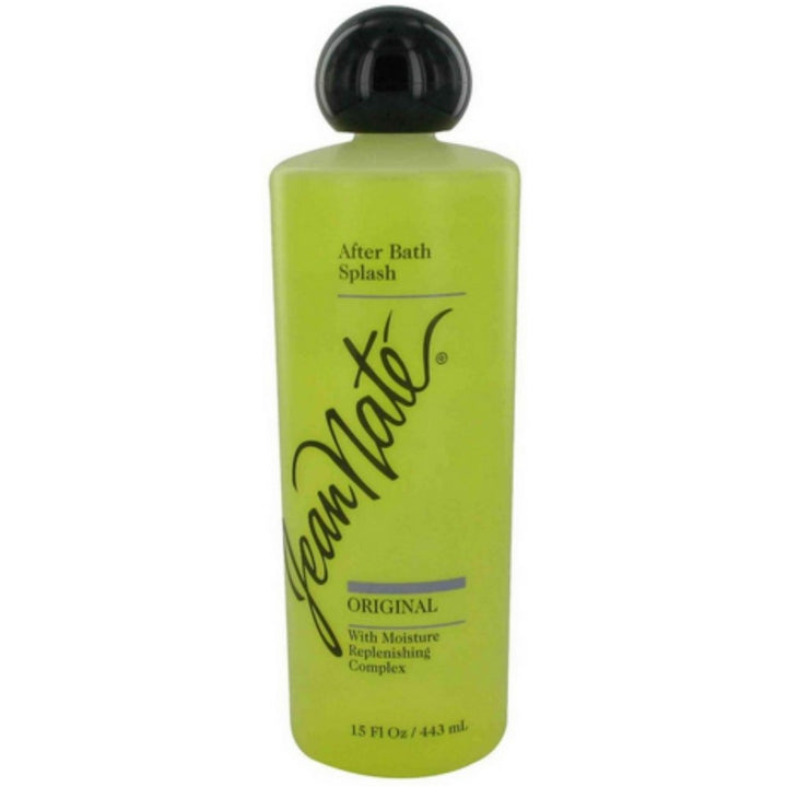 Jean Nate front bottle view showcasing citrus splash and lightweight moisturizing benefit