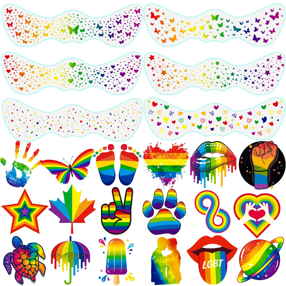 JEEFONNA front packaging showing 24 pride tattoo sheets and bold rainbow designs