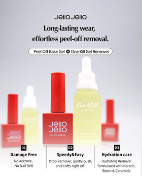 JelloJello 10ml peel-off base gel bottle close-up showing applicator tip benefit