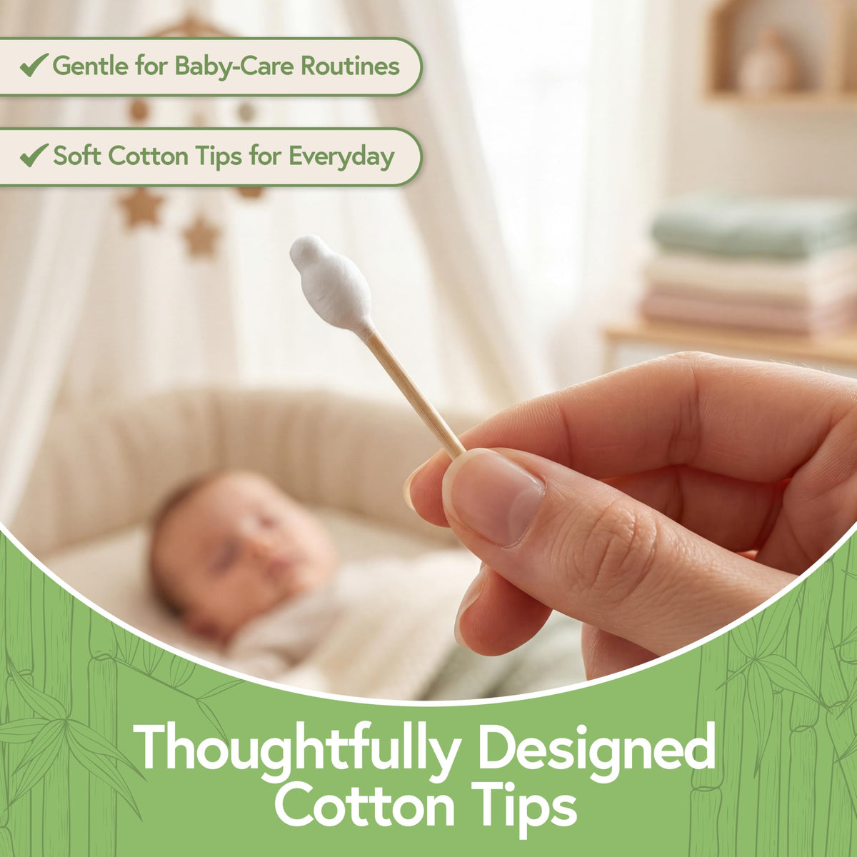 Jenvita double-tipped cotton close-up showing larger bulb for safer cleaning