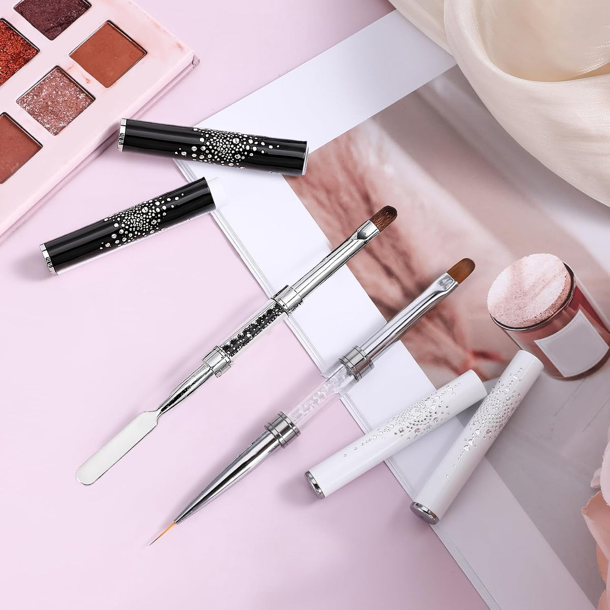 JEONEKID brushes on a salon table in use for professional-looking manicure setup