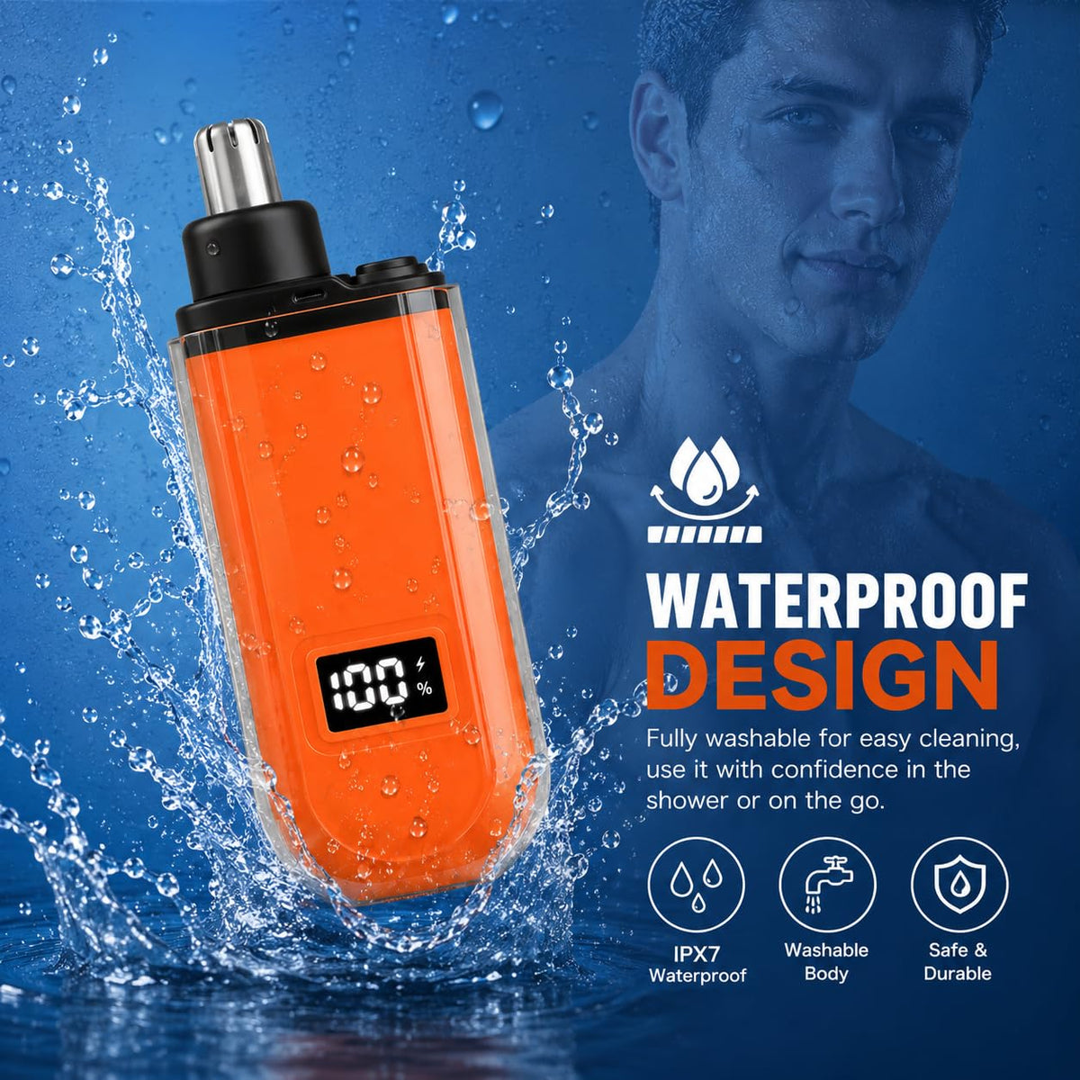 JERBEST washable detachable head rinsed under water for hygienic cleaning