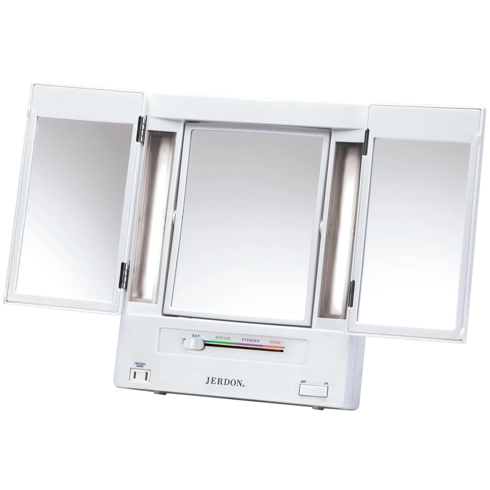 JERDON front view with white base showing tri-fold design and clean styling benefit