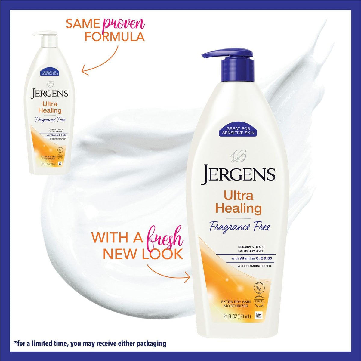 Jergens bottle close-up pump and label highlighting convenient dispenser