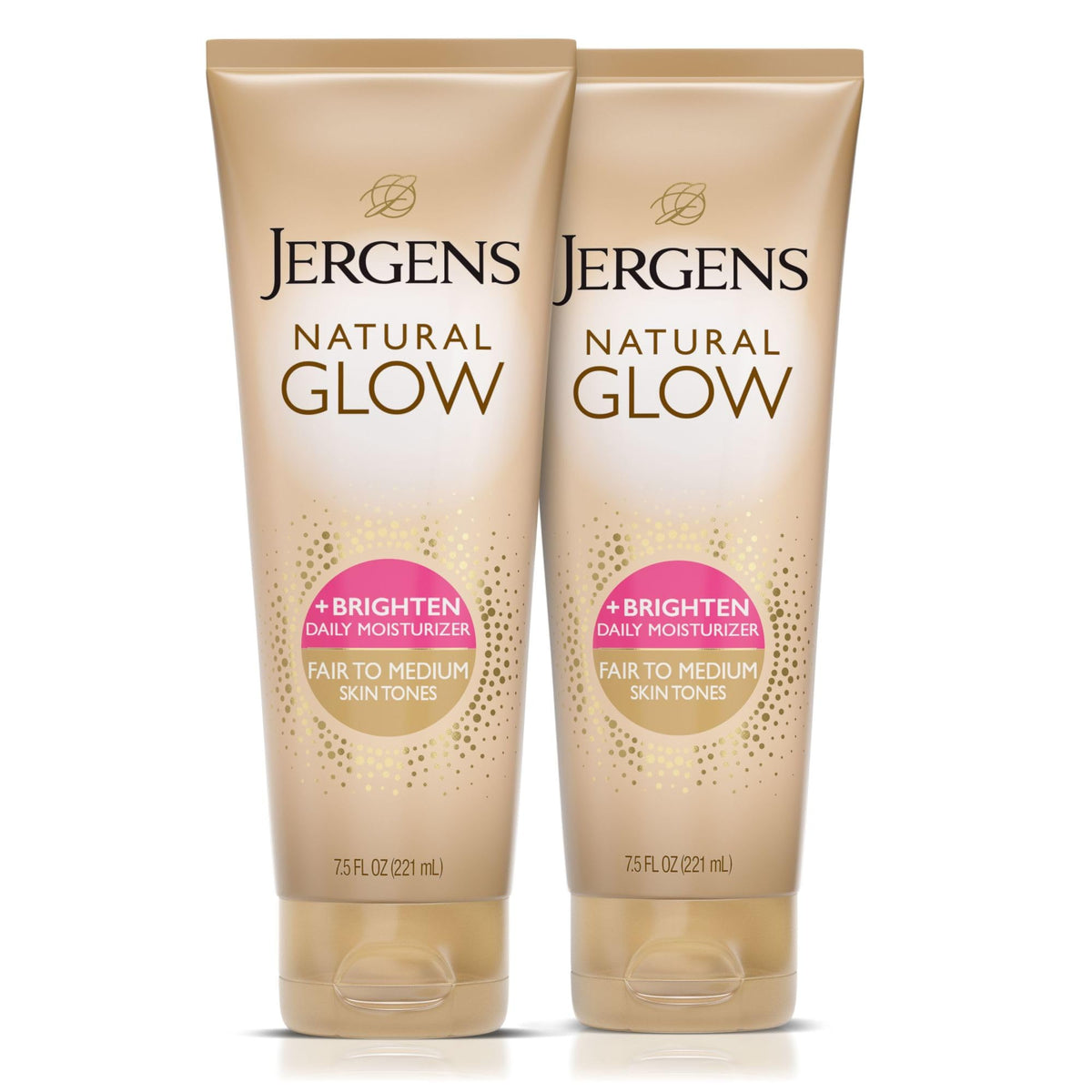 Jergens bottle front view showing pack of two and branding, for convenient supply