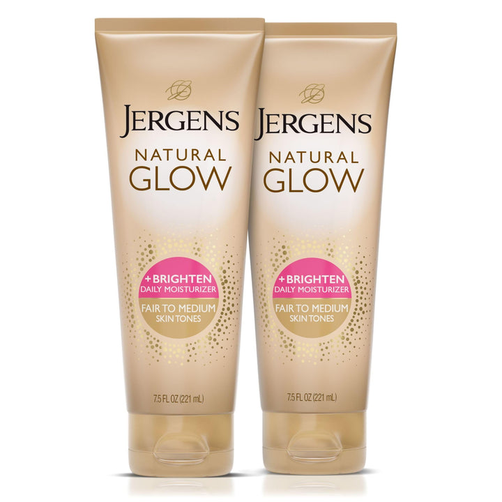 Jergens bottle front view showing pack of two and branding, for convenient supply