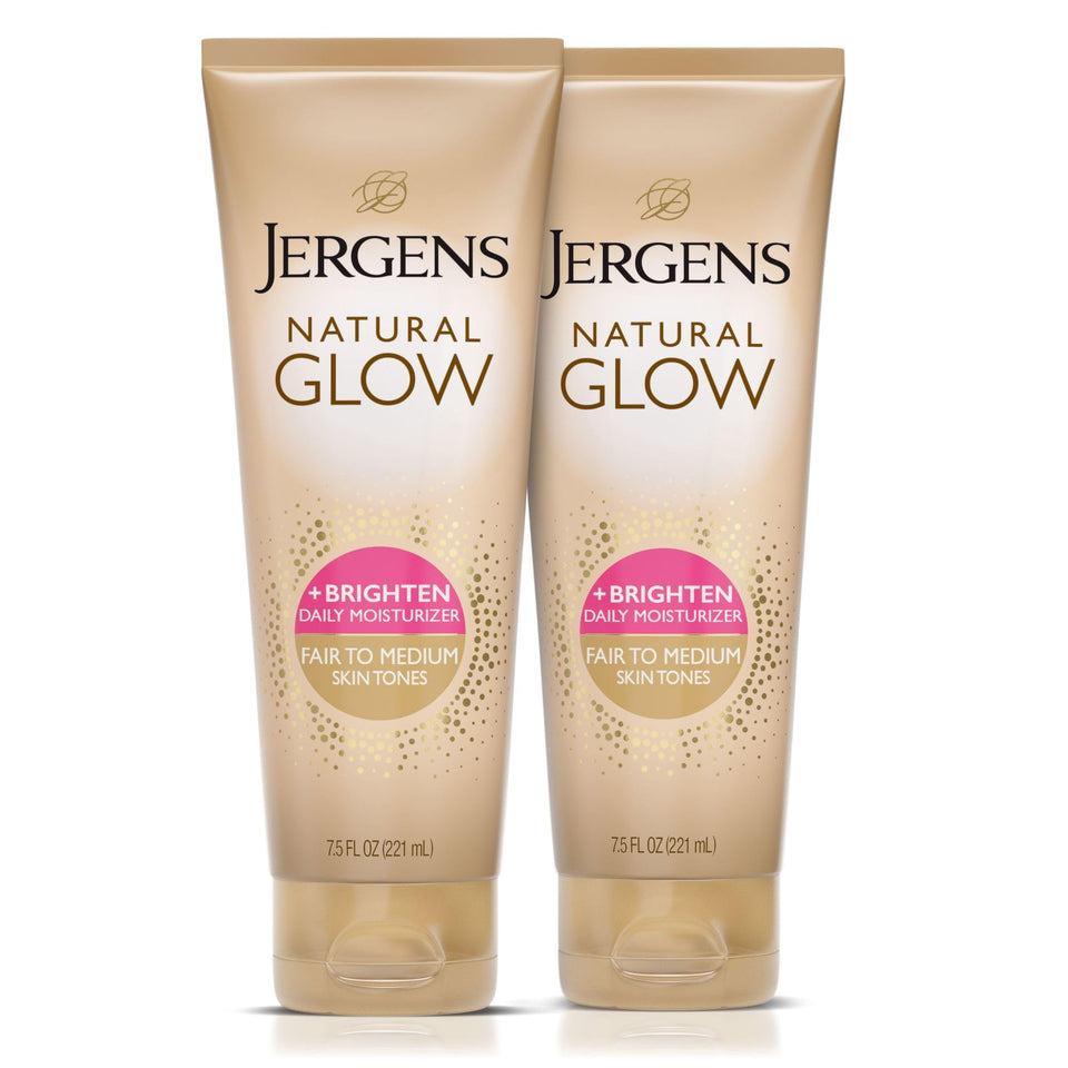 Jergens bottle front view showing pack of two and branding, for convenient supply