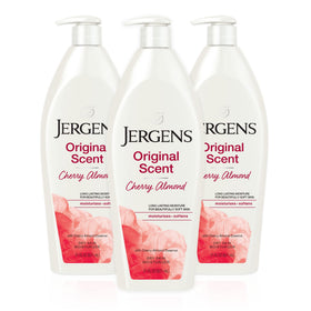 Jergens bottle front packaging showing cherry almond scent and hydration benefit