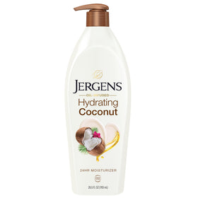 Jergens front packaging showing bottle and coconut scent benefit