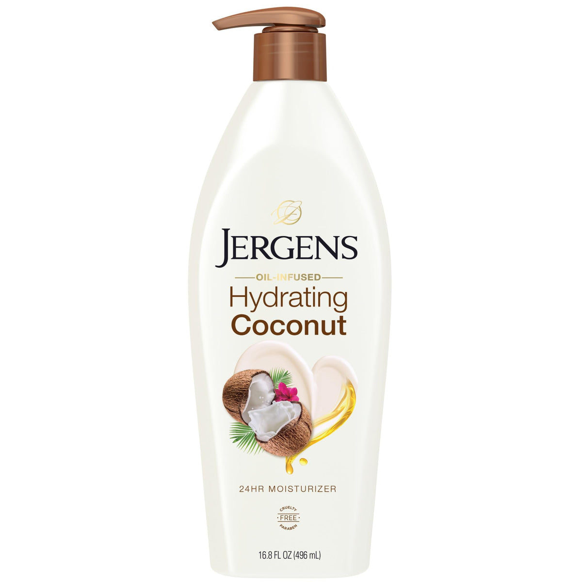 Jergens bottle front packaging showing label and 16.8 oz size for easy identification and use