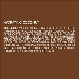 Coconut halves beside Jergens bottle to show coconut oil and water ingredients and natural hydration