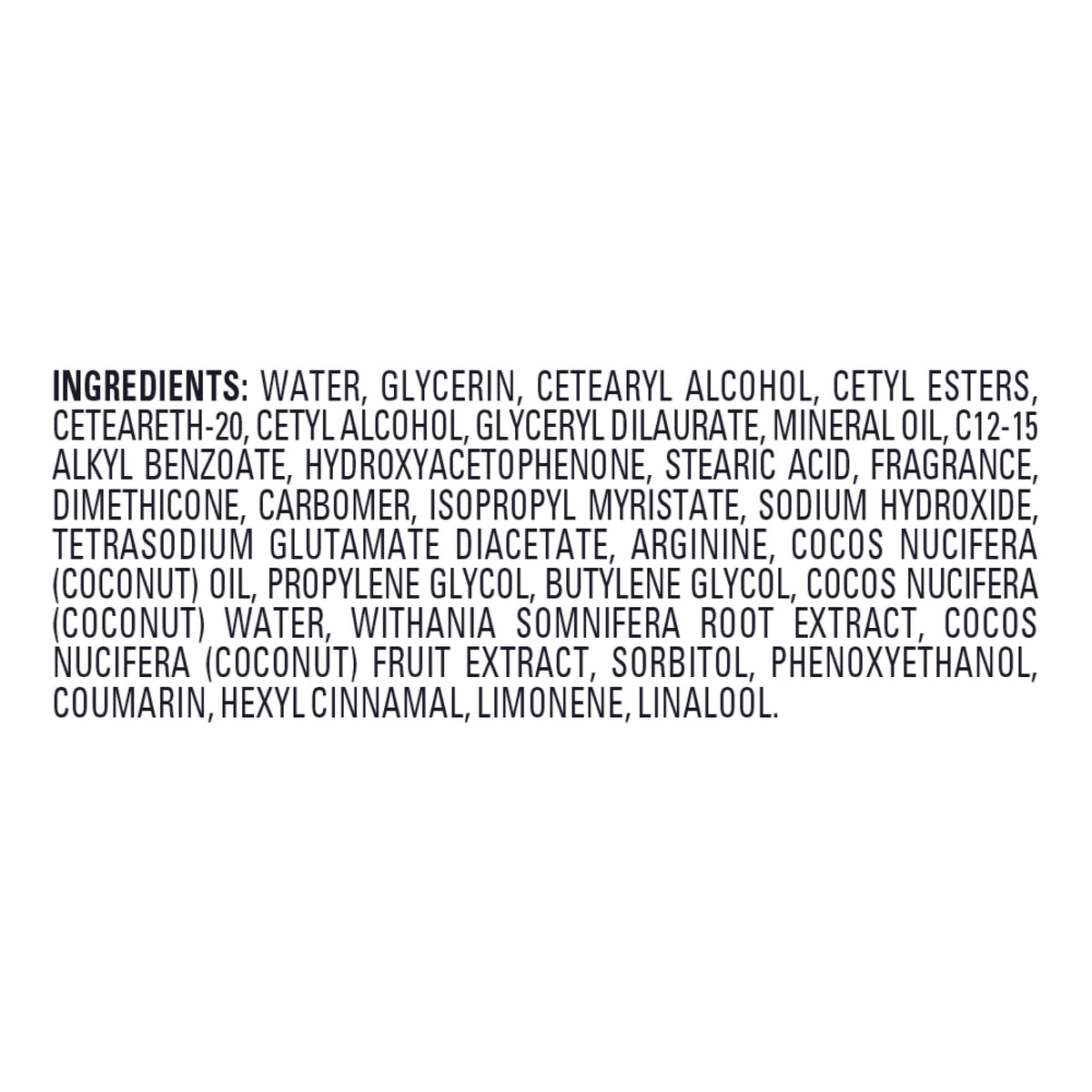 Jergens ingredients label highlighting coconut oil and water benefit