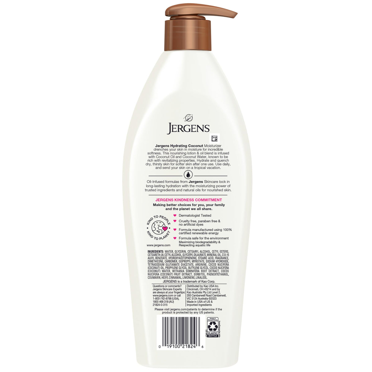 Jergens bottle on a bathroom vanity in a lifestyle setting indicating morning and evening use