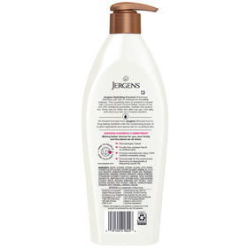 Jergens bottle on a bathroom vanity in a lifestyle setting indicating morning and evening use