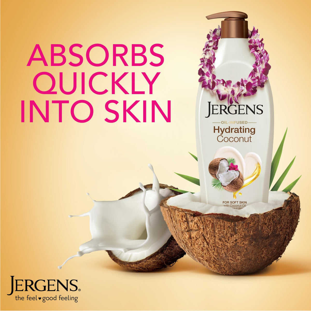 Jergens pump dispensing lotion to demonstrate convenient, mess‑free application and portion control