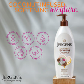 Jergens lotion texture closeup showing creamy, fast‑absorbing benefit