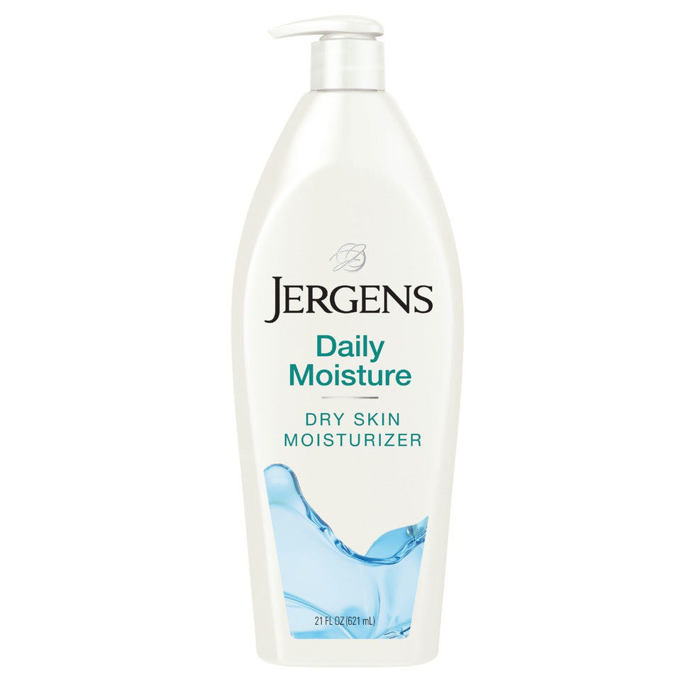 Jergens front packaging showing 21 oz bottle and hydration benefit