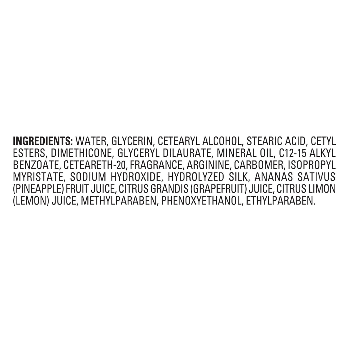 Jergens ingredient label highlighting Hydralucence blend and silk proteins