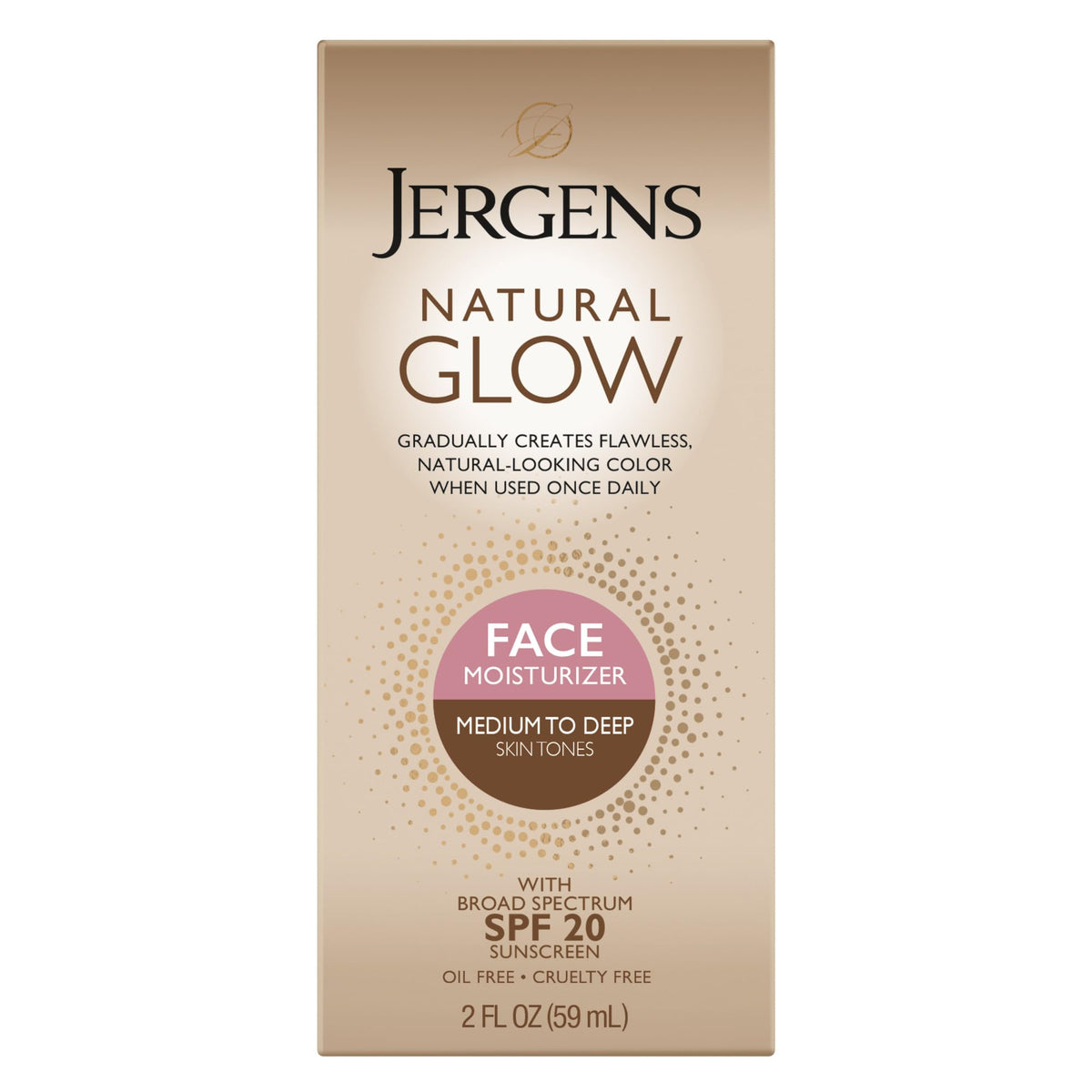Jergens front packaging showing SPF 20 and gradual tan benefits