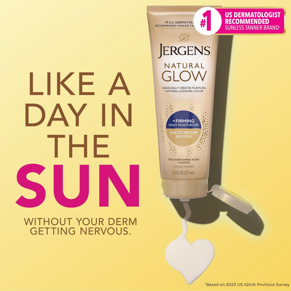 Jergens firming body lotion pump detail showing easy dispensing benefit