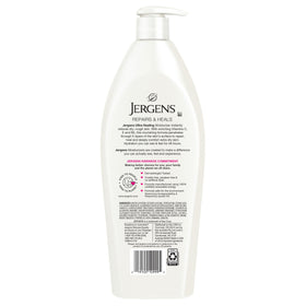 Jergens bottle beside vitamins C E B5 to show key ingredients